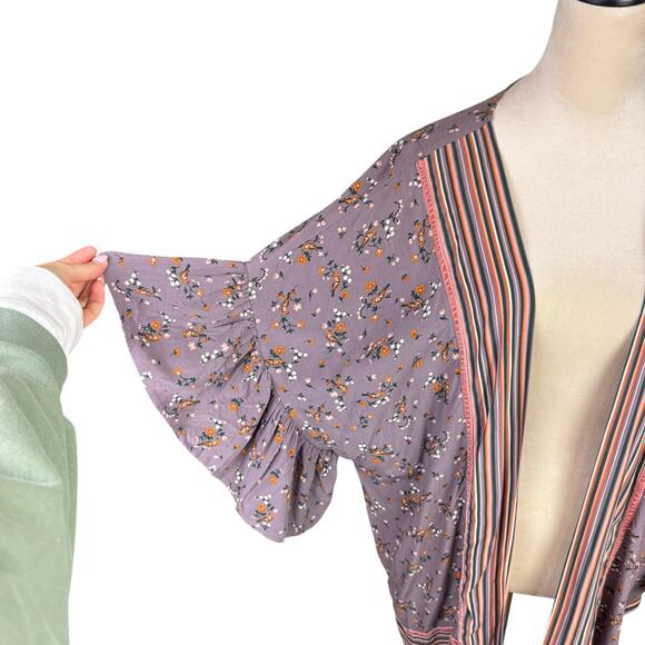 Matilda Jane M/L Along the Way Purple Bird Floral Stripe Print Open Front Kimono - Picture 9 of 13